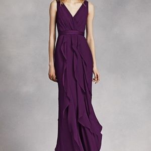 V-Neck Wrapped Bodice Dress with Satin Belt